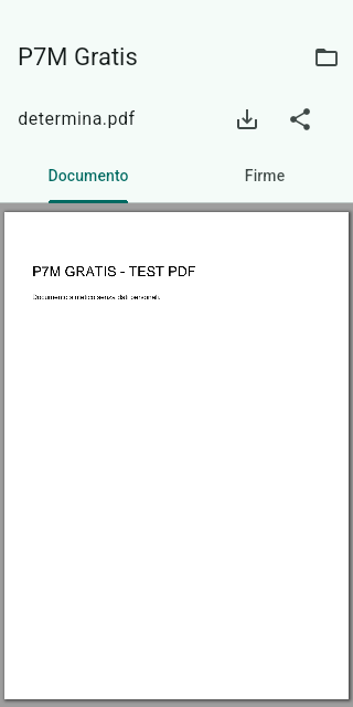 Documento PDF estratto da un file P7M, con download e condivisione