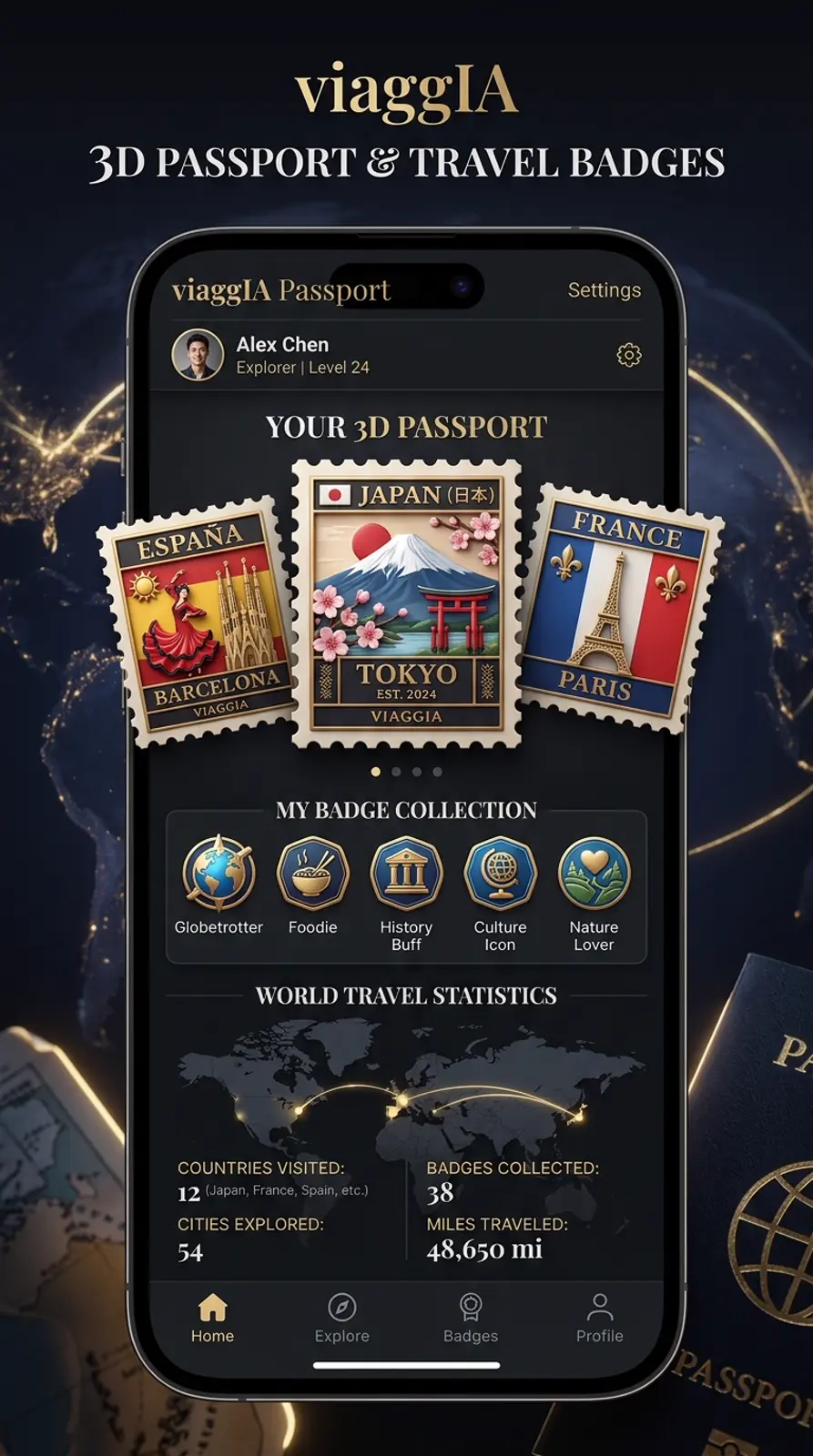 Passaporto digitale con timbri dei Paesi visitati